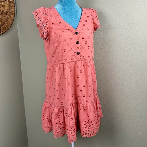 LOFT Dresses & Skirts - LOFT Ann Taylor Dress Women 2P Mini, Eyelet, Embroidered Peach Coral Lined